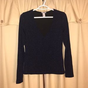 H&M blue/black long sleeve V neck top